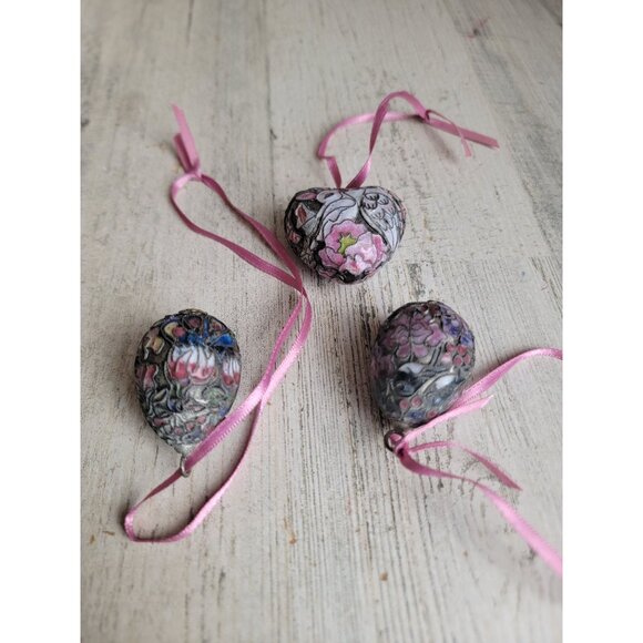 Vintage metal bird heart egg ornament Xmas set spring Easter - Picture 5 of 6